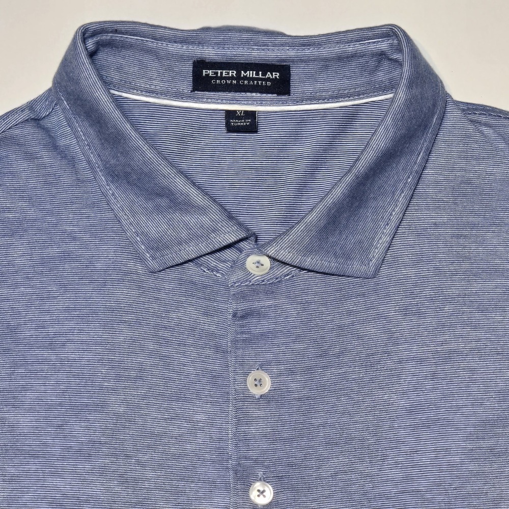Peter Millar Crown Crafted Polo Mens XL Blue Striped Stretch Golf Performance - Picture 2 of 9